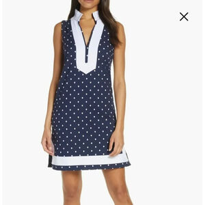 Eliza J Cotton Polka Dot Shift Dress Women 8 Navy Blue‎ White Sleeveless Preppy